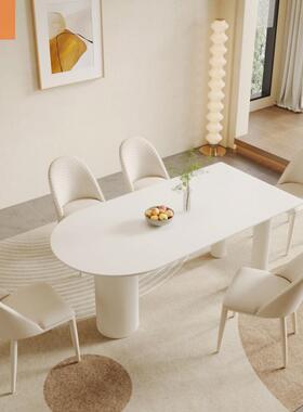 法式白色岩板餐桌会议桌小户型出租屋家用半圆形吃饭桌加厚岩板