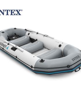 INTEX68376海鹰专业四人充气船冲锋舟加厚橡皮艇皮划艇硬底防撞