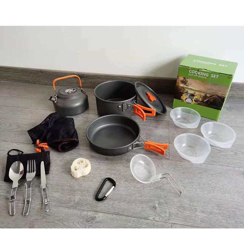 小茶壶组合套锅 野营组合套装锅餐具便携户外炊具锅具 硬质软化铝