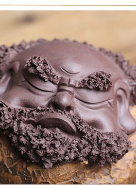 宜兴精品紫砂雕塑手工创意佛树桩树皮达摩祖师功夫茶道茶宠玩摆件