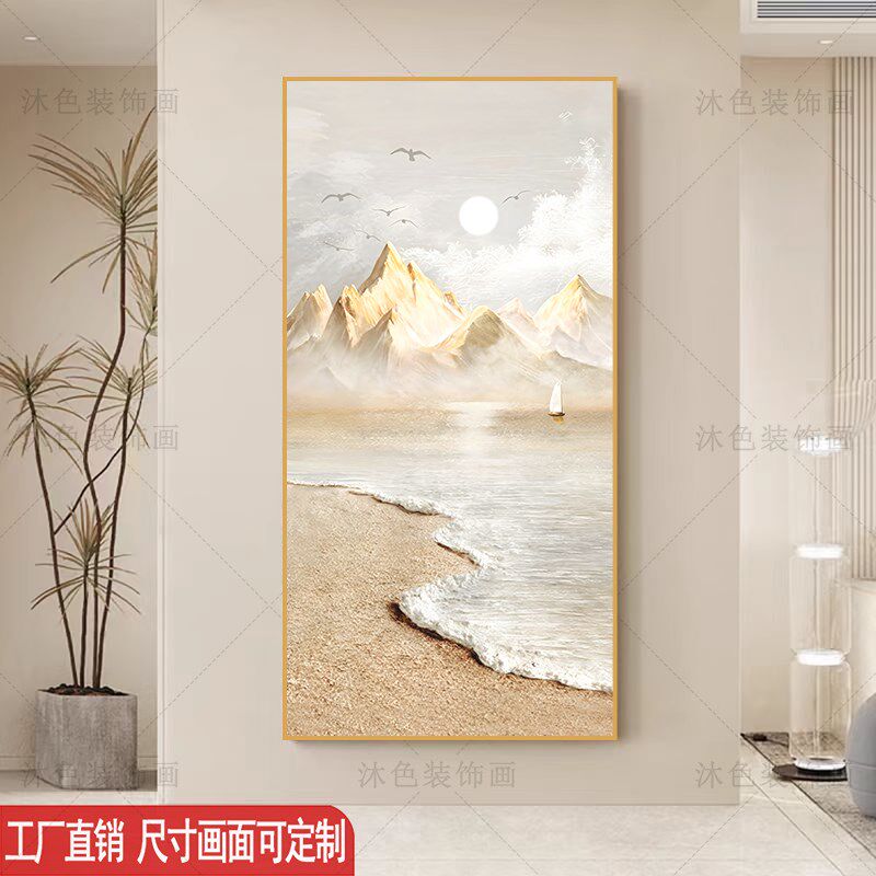 入户玄关酒店过道装饰画好寓意一帆风顺日照金山挂画高级感壁画
