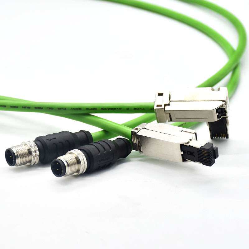 信号传输接头 M12 D扣转RJ45工业以太网连接器PUR绿色网线接口
