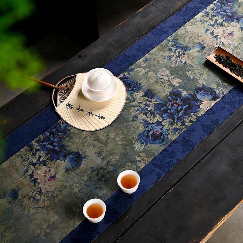 云纱茶席防水防滑茶垫子轻奢手工禅意桌旗新中式茶桌布艺茶c^