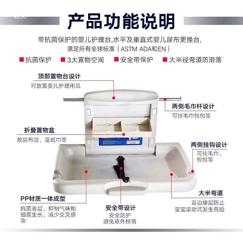 第三卫生间婴儿护理台母婴室多功能折叠壁挂座椅HN宝宝换尿布台床