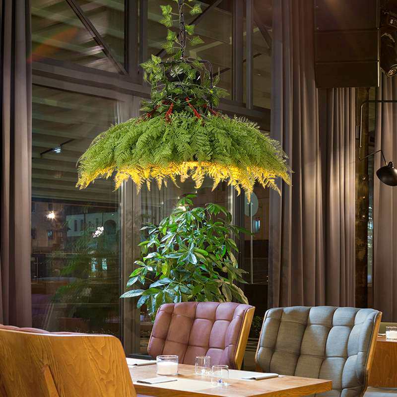 锅盖植物吊灯火锅店服装店酒瓶音乐餐厅春天里绿植LED吊灯
