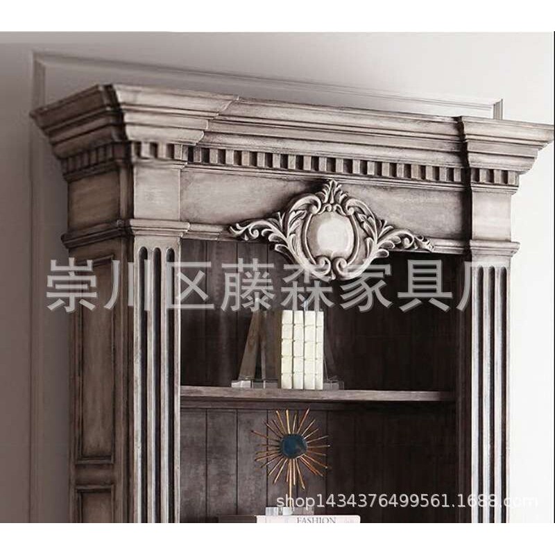 法式复古手工雕刻书柜美式乡村做旧家具欧式餐边柜置物架来图制作