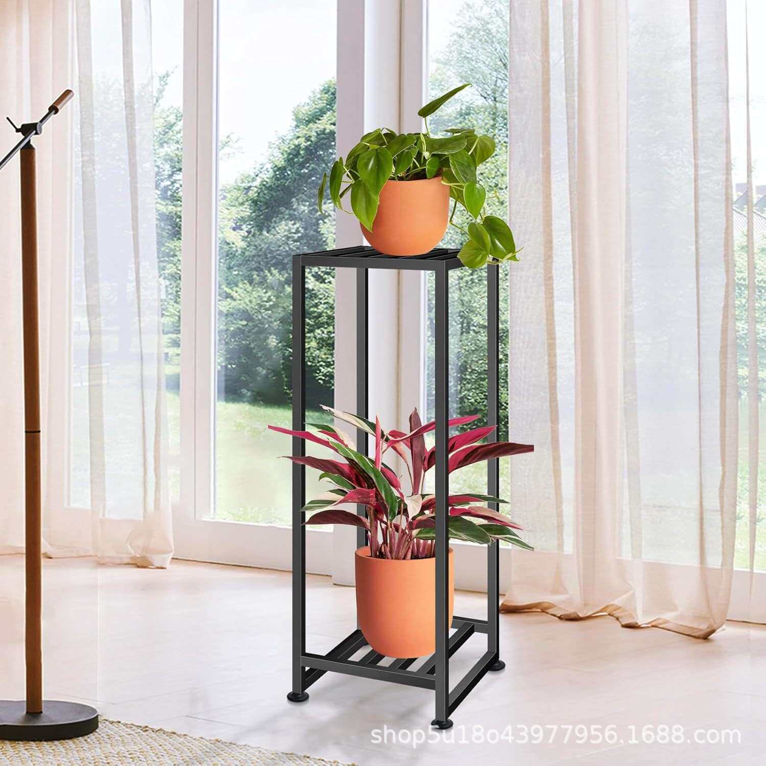 室内户外植物支架金属木质植物支架黑色高窄植物展示架铁艺花架