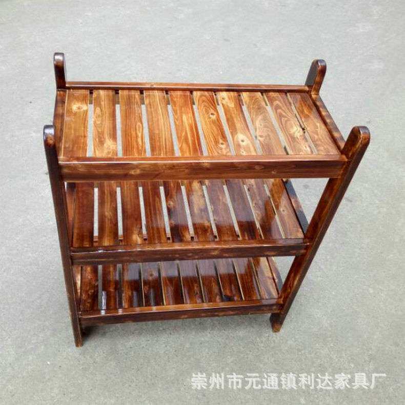 简约现代三层收纳架餐厅水果蔬菜架木质火锅店菜架火烧木多层架子