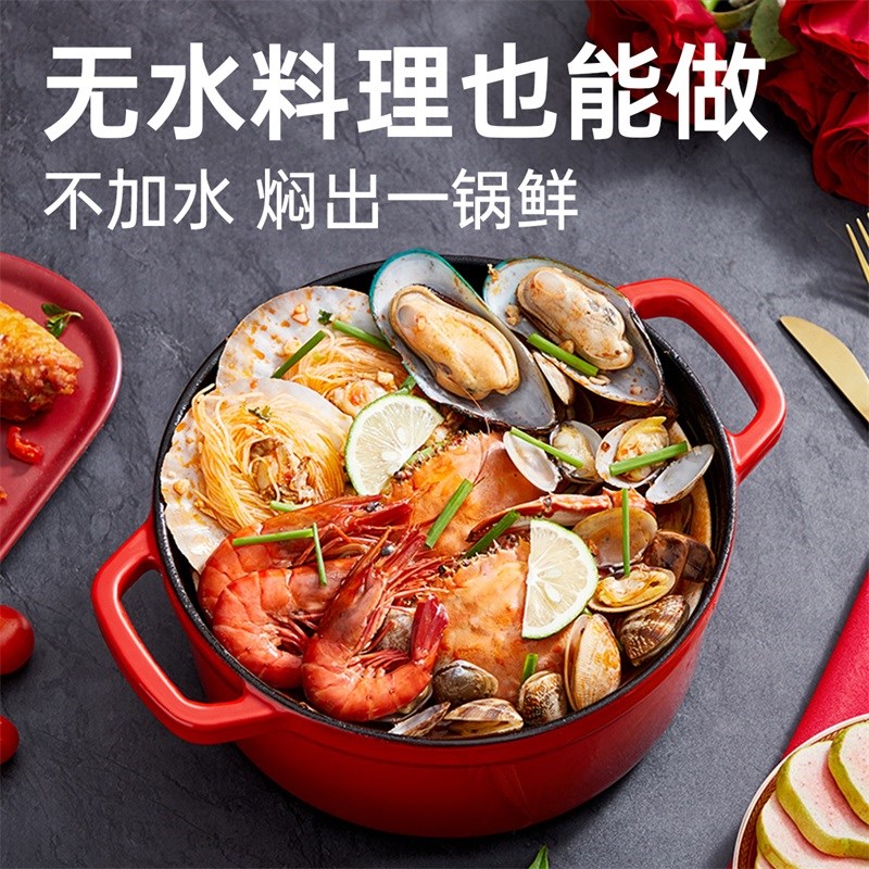 炊琅皇珐锅锅铸铁锅家用双耳炖大汤锅焖烧锅不粘锅电磁炉燃气通用