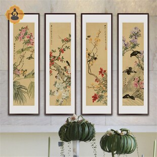 吴门张辛稼写意花鸟国画立轴四条书客厅屏房办公室中式装饰画挂画