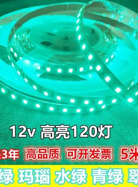 led灯带12v玛尔斯绿玛瑙水冰青荧光绿色8mm宽高亮120珠网吧咖软条