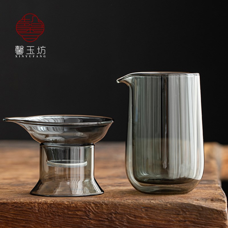 烟灰色双层玻璃公道杯耐高温防烫手大号分茶器茶具配件公杯
