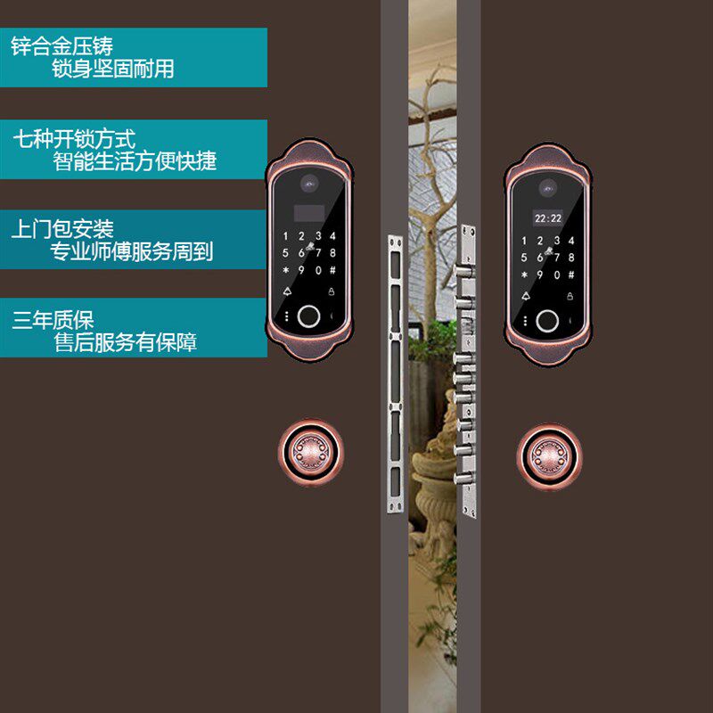 别墅大门防水分体式智能锁人脸识别指纹密码刷卡自动开关锁