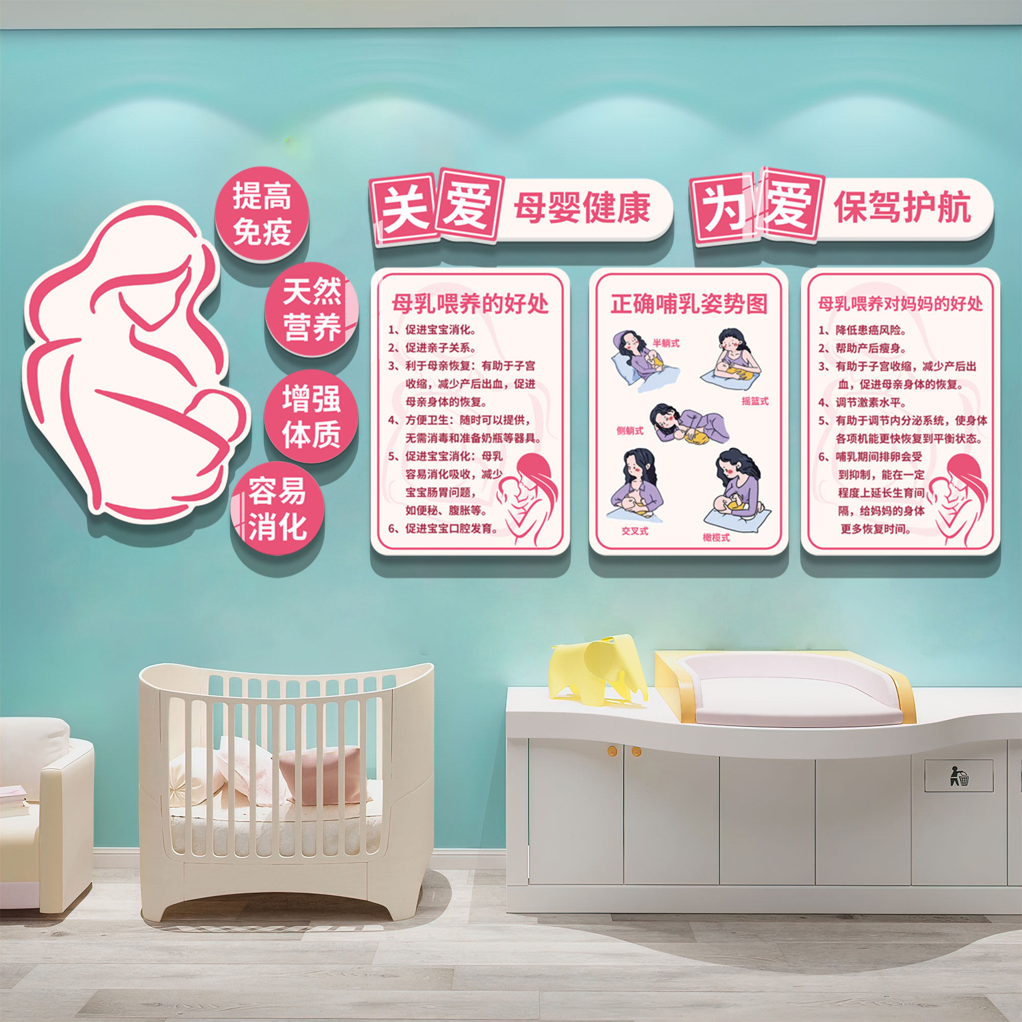 母婴室贴纸哺乳室文化墙面装饰月子中心医院哺育知识背景宣传海报