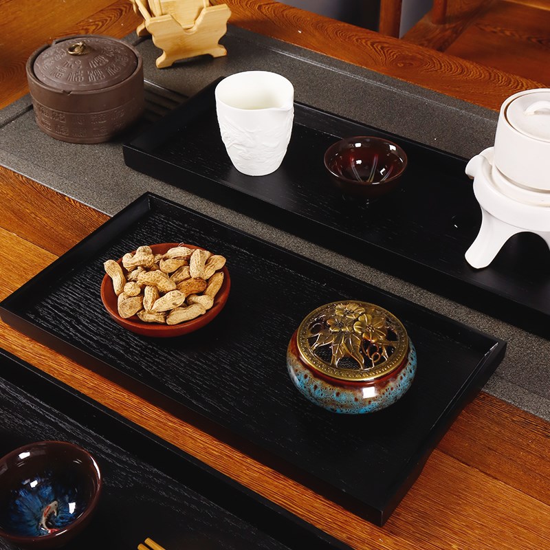 黑色超长托盘茶盘长条壶承杯托茶托木盘子咖啡水杯盘长方形茶具酒