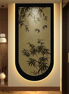 中古风关入装饰画墨竹子玄户拱形挂画法式复古竹报平安走廊壁灯画