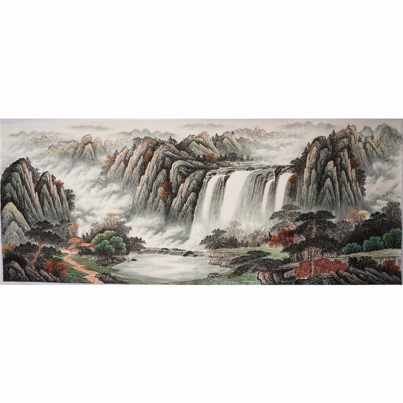 小八尺无款山水画纯手绘国画中式客厅办公室装饰画没落款无款0001