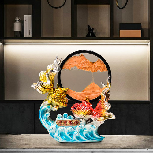 年年有余流沙画摆件办公室客厅酒柜电视柜玄关装饰品乔迁新居礼品