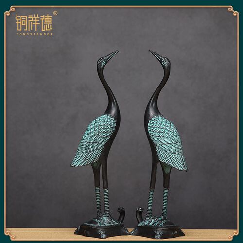 铜鹤仙鹤灵芝鹤龟鹤延年青铜器整体仿古桌面摆件工艺品礼品玄关
