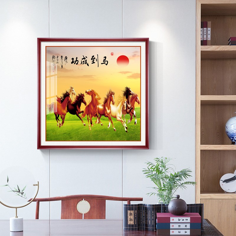 马到成功装饰画马骏图骏八关挂画入户玄图办公室国画客厅书房壁画