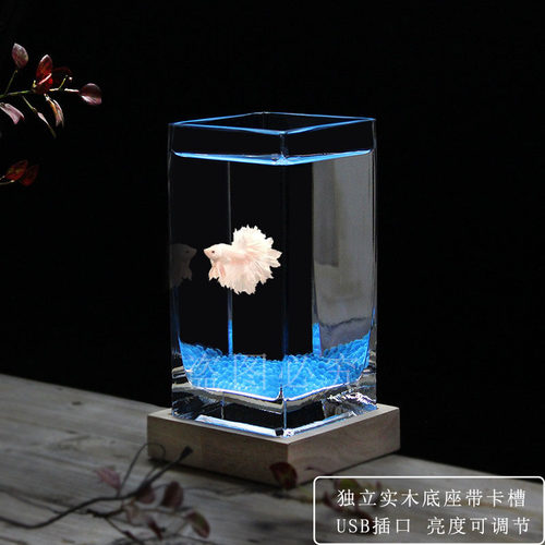 奇艺家居方形加厚超白玻璃鱼缸桌面装饰花瓶斗鱼缸带盖子水培花器