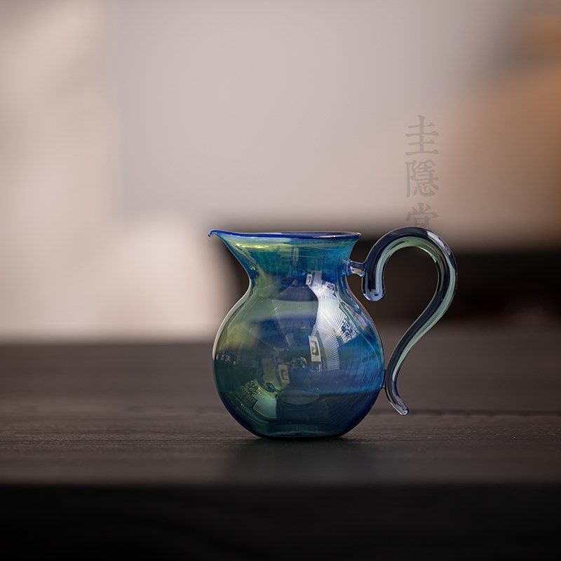 圭隐堂纯手工吹制熏银公道杯耐热玻璃家用带把公杯泡茶匀杯分茶器