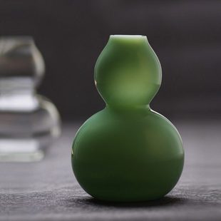 中式透明葫芦花瓶摆件吉器宝瓶福禄花器手工玻璃插花道茶道花瓶