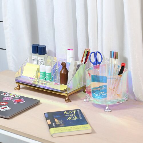 [空之喵喵]办公室桌面文具收纳盒透明炫彩亚克力大容量整理盒杂物