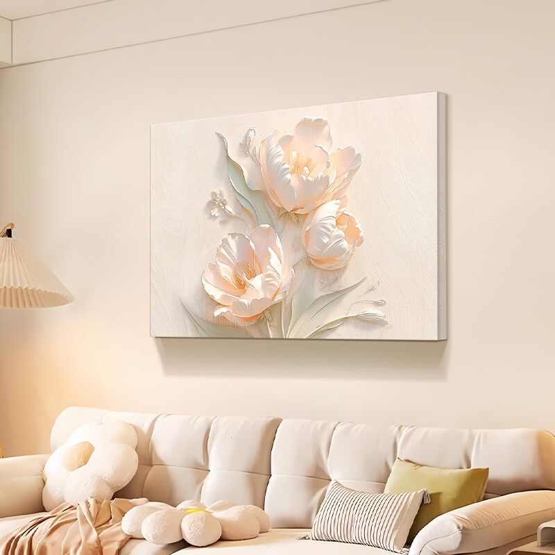 奶油风花卉沙发背景墙装饰画2025新款郁金香挂画高档大气客厅壁画