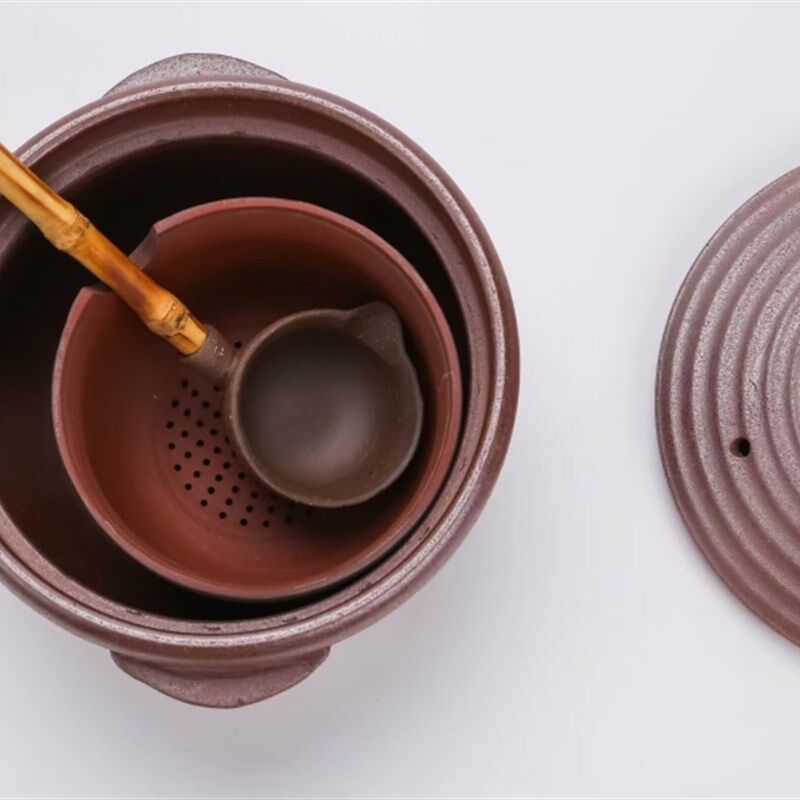 古陶坊煮茶煲小号白茶黑普洱围炉煮茶壶带盖家用陶壶茶碗手工砂锅