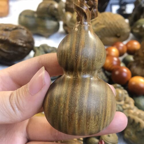 天然绿檀紫檀木葫芦摆件文玩手工龙头小葫芦手把件福禄吉祥物挂件