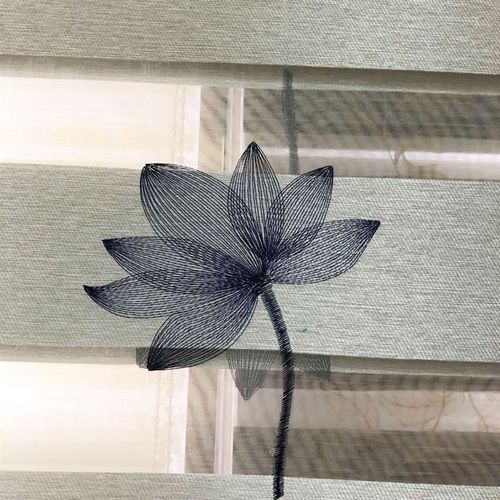 防水防尘绣花柔纱帘书房阳台卫生间窗帘升降百叶双层卷帘莲花荷花
