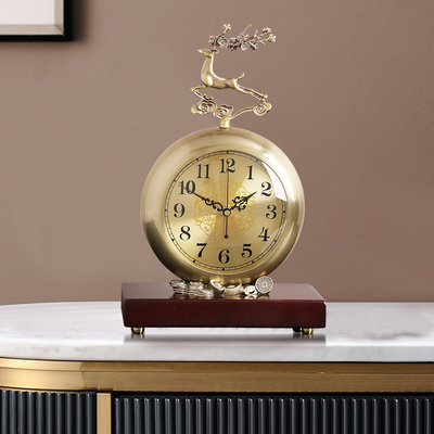 新中式座钟家用客厅时尚创意台式钟表福鹿装饰摆件轻奢静音石英钟
