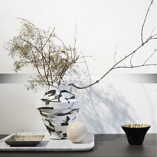 新中式黑白水墨陶瓷花瓶样板房售楼处民宿茶室书房玄关桌面插花器