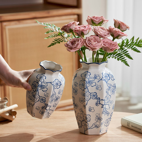 新中式中国风青花陶瓷复古花瓶水养鲜花客厅装饰品摆件干花插花器