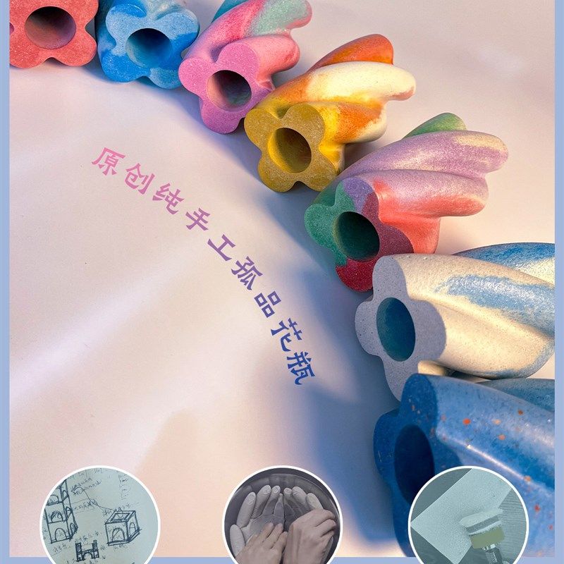 鲜花插瓶尤加利果花瓶客厅摆件水泥小麻花高端大气上档次水培干燥