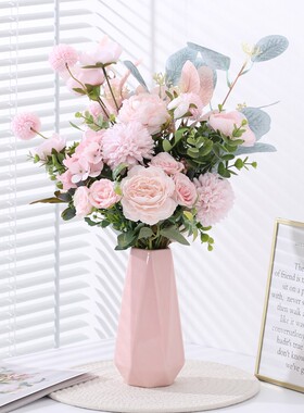 向日葵玫瑰绢花2021新款高档假花仿真花摆设家居客厅餐桌装饰摆件