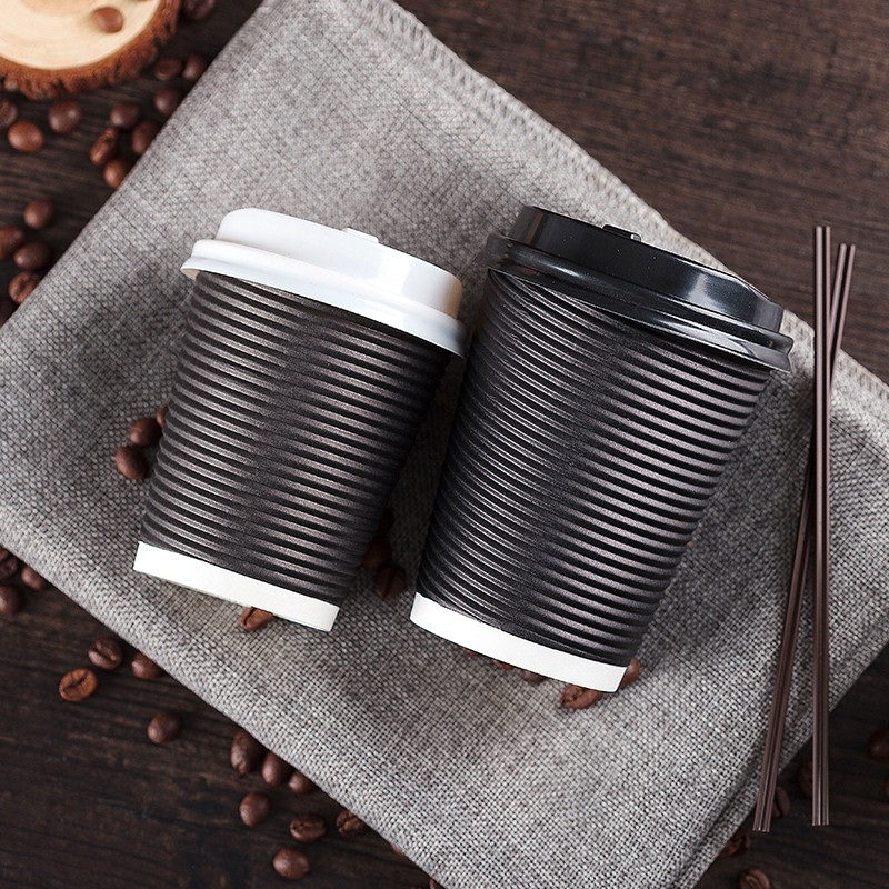 高档一次性咖啡杯纸杯奶茶杯双层瓦楞杯防烫打包热饮杯子商用带盖