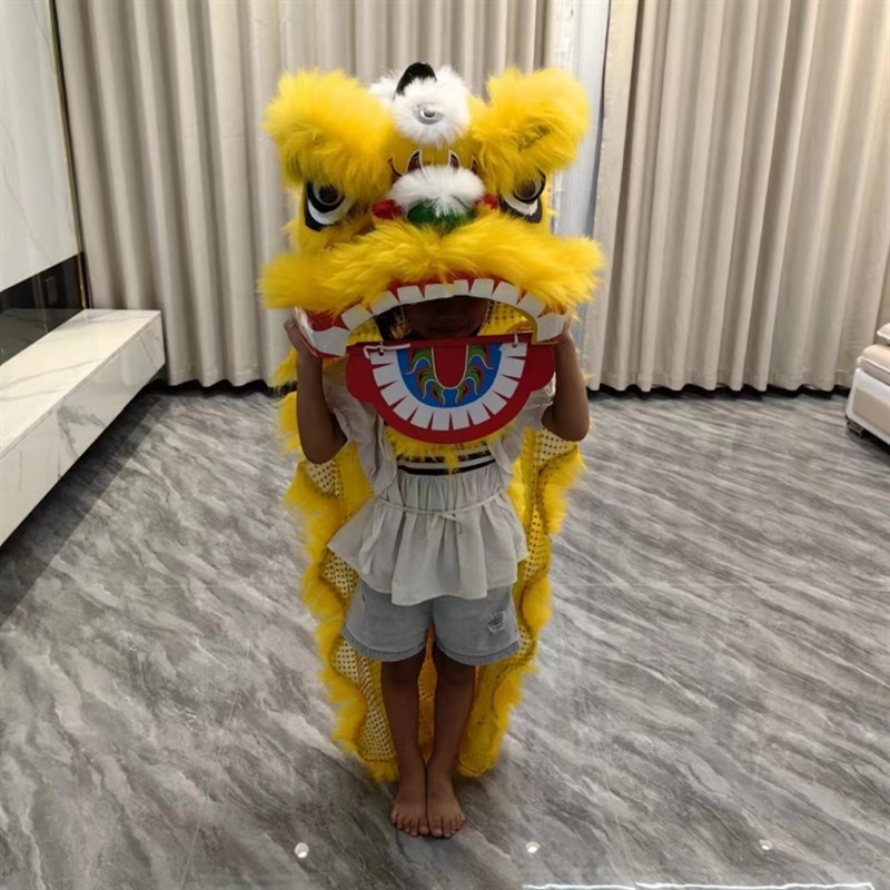 醒狮羊毛儿童舞狮子套装狮头整套表演小学演出服2-16岁眨眼狮子头