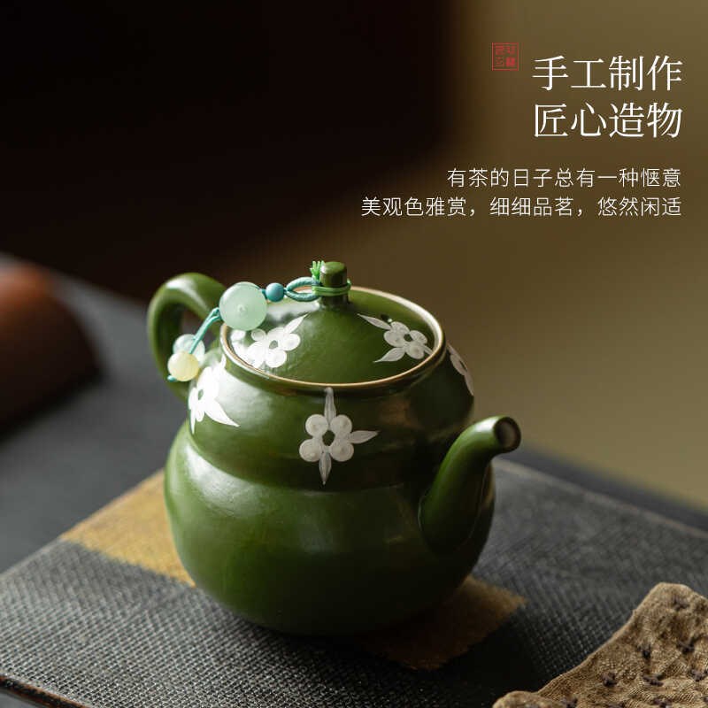 墨绿纯手绘福禄茶壶家用中式沏茶壶一人用泡茶具带过滤冲茶器