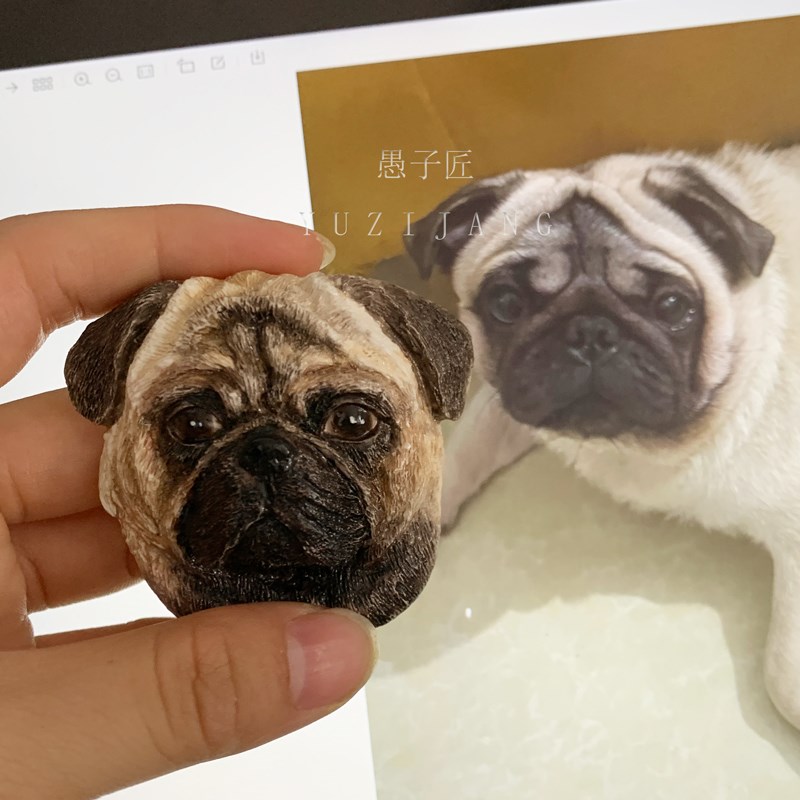 汽车车载出风口巴哥狗狗装饰来图定制扩香石纯手绘饰品创意礼品