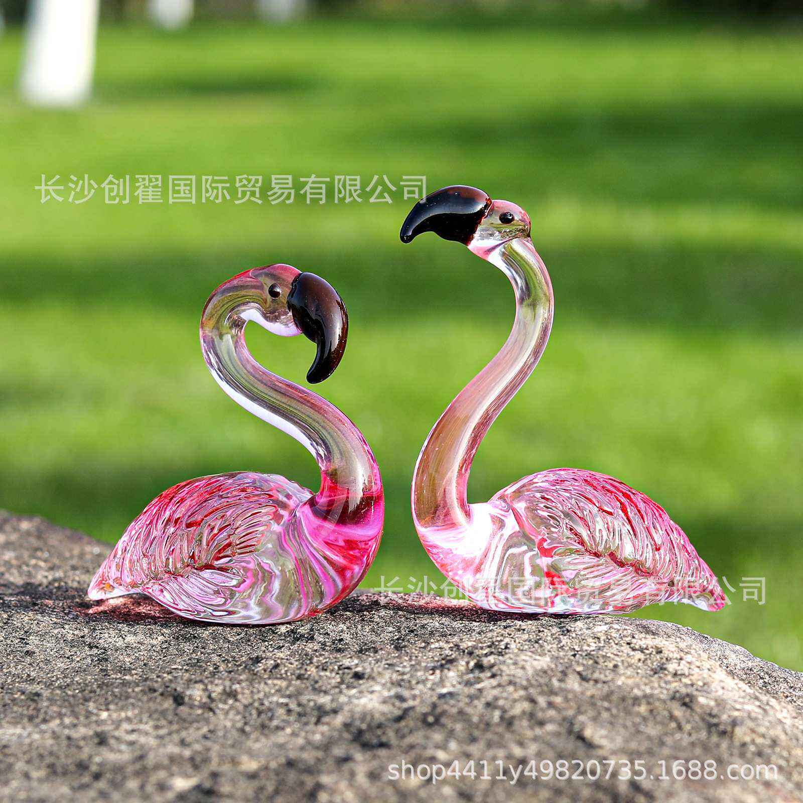 琉璃火烈鸟粉色蓝色摆件创意客厅轻奢新房乔迁情人节母亲节礼品