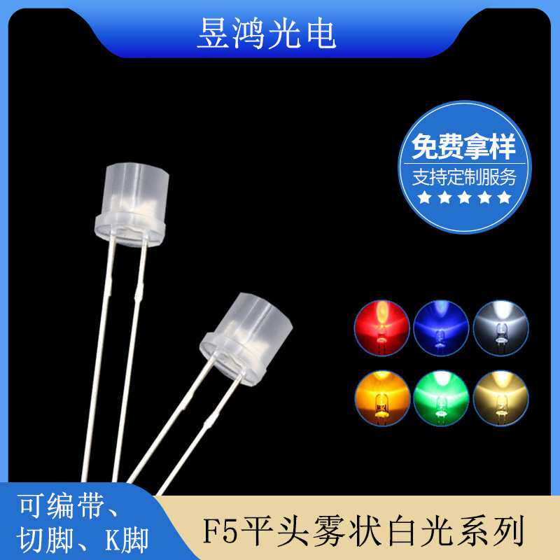 f5平头雾状白光 白色led灯珠 5mm发光二极管led厂家直销