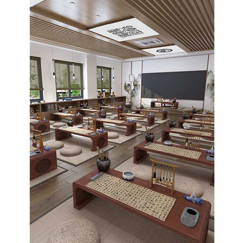 新中式书法桌子幼儿园国学桌椅培训班课桌椅书画桌实木围棋茶艺桌