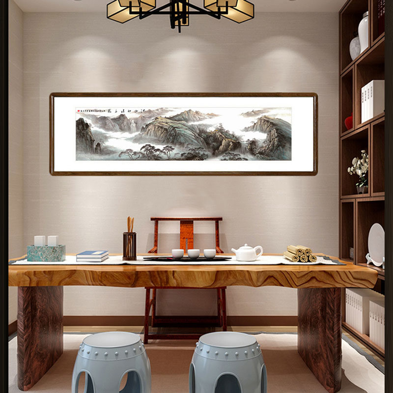 谢涛江山如此多娇国画客厅沙发盆景墙装饰画办公室宝聚背山水壁画