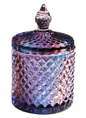 糖缸玻璃水晶带盖烟灰缸彩色玻璃杯糖果罐琉璃果盘糖罐欧式复古高