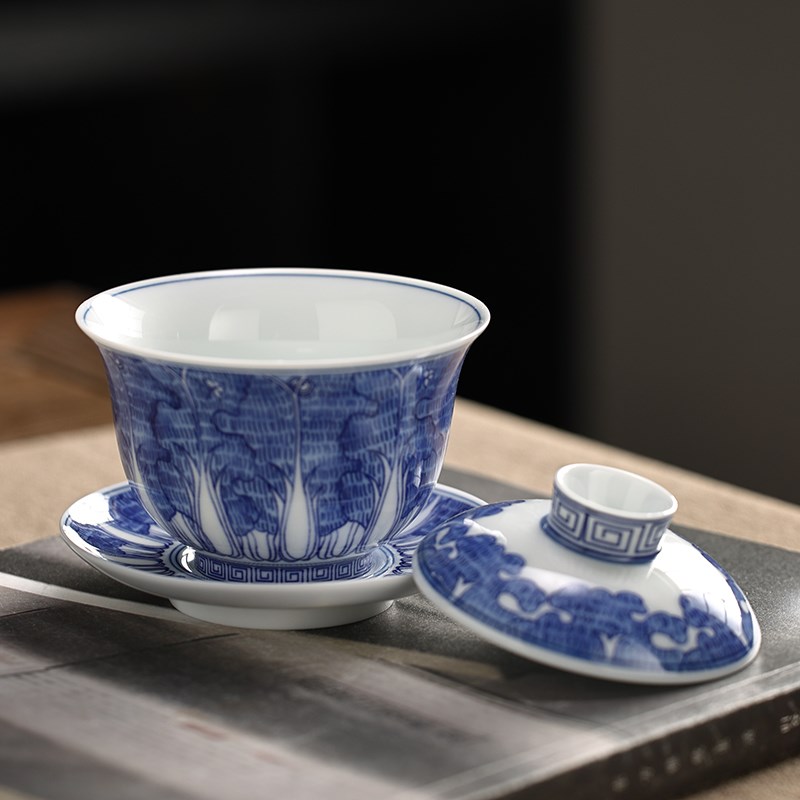 好茗天陶瓷盖碗 茶馆三才泡茶碗 百财 单个敬茶碗功夫茶具泡茶器