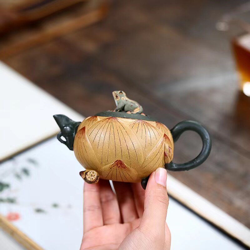 青蛙泡茶莲子壶600毫升大容量紫砂壶全手工本山段泥彩绘家用茶壶