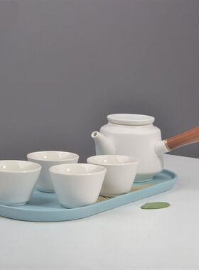 一壶两杯茶具套装侧把壶家用泡茶杯茶壶四杯快客陶瓷茶盘迷你酒店