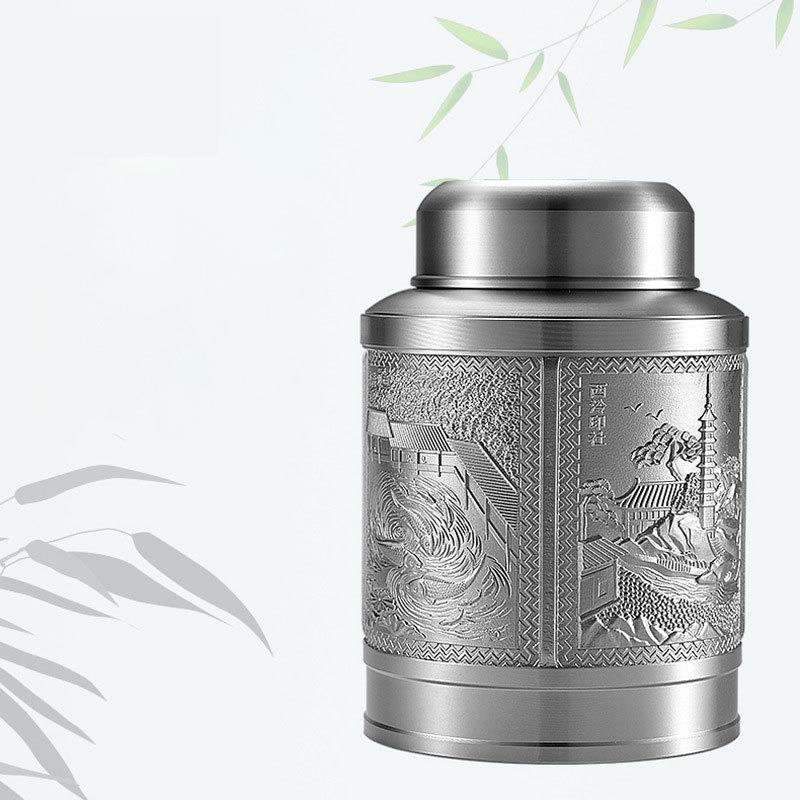 荣盛达西湖四景纯锡茶罐茶仓锡茶叶罐密封罐大号中号小号茶叶罐